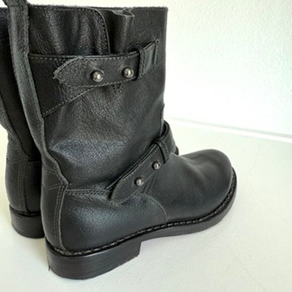 RAG & BONE Moto Ankle Boots Black Leather Buckle Detail Size 35 Biker Style Moto - Picture 11 of 11